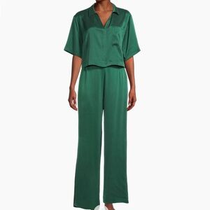 Lunya Washable Silk High Rise Pant Set, Forest Green, Size Large